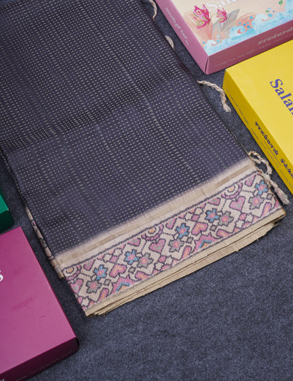 Olive Green Semi Tussar Fancy Saree With Contrast Sandal Floral Print Border