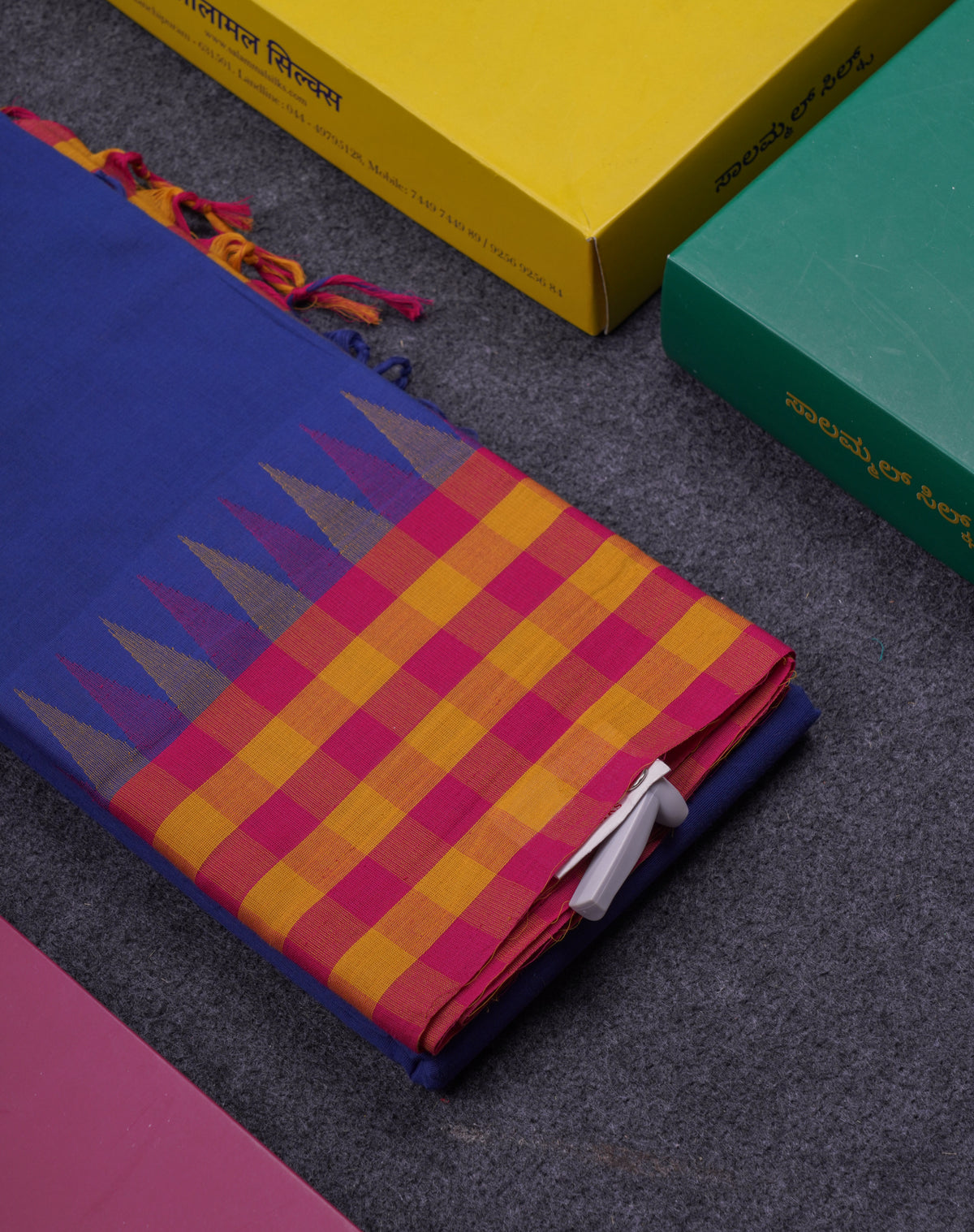 Beautiful Royal Blue Plain Pure Cotton Saree With Traditional Paalum Pazham Checks Border