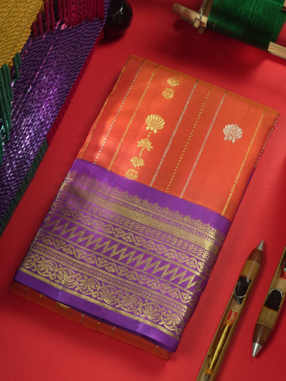 Rust Orange Pure Kanjivaram Silk Saree with Contrast Vadamalli Border