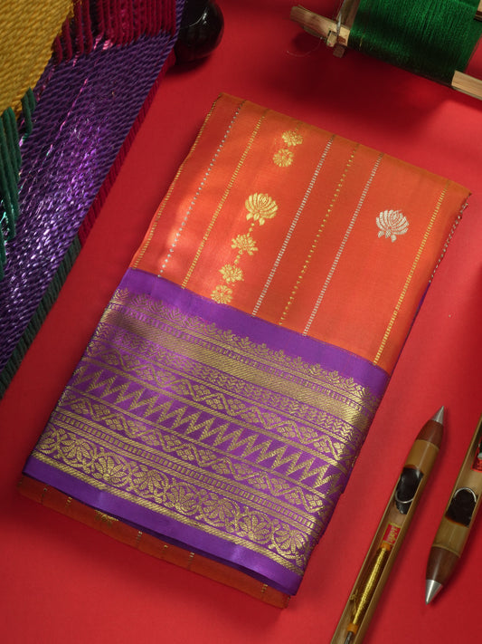Rust Orange Pure Kanjivaram Silk Saree with Contrast Vadamalli Border