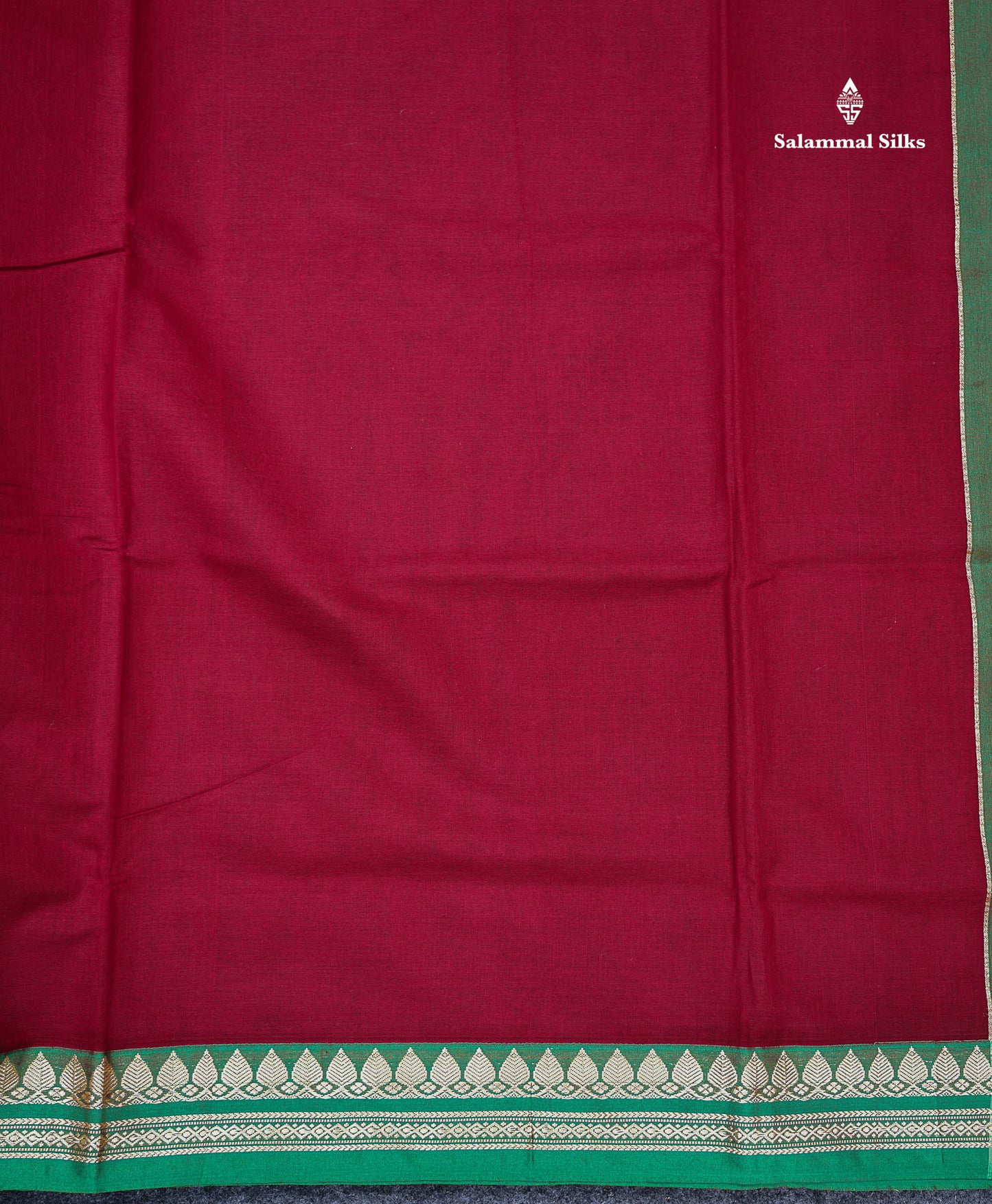 Beautiful Maroon Plain Pure Cotton Saree With Contrast Green Thread Work Traditional Border
