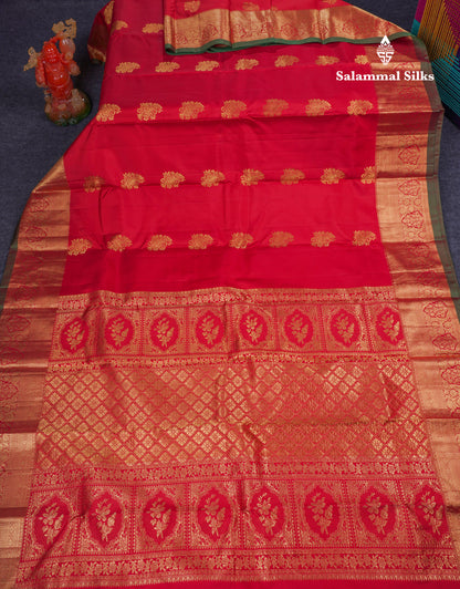 Beautiful Chilly Red Pure Kanjivaram Silk Saree With Traditional Border