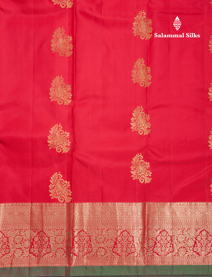 Beautiful Chilly Red Pure Kanjivaram Silk Saree With Traditional Border