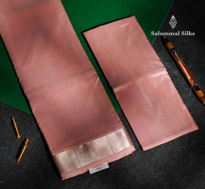 Light Copper Pure Silk Dhoti, Angavastram & Shirt (2.50M) with Silver Zari Border
