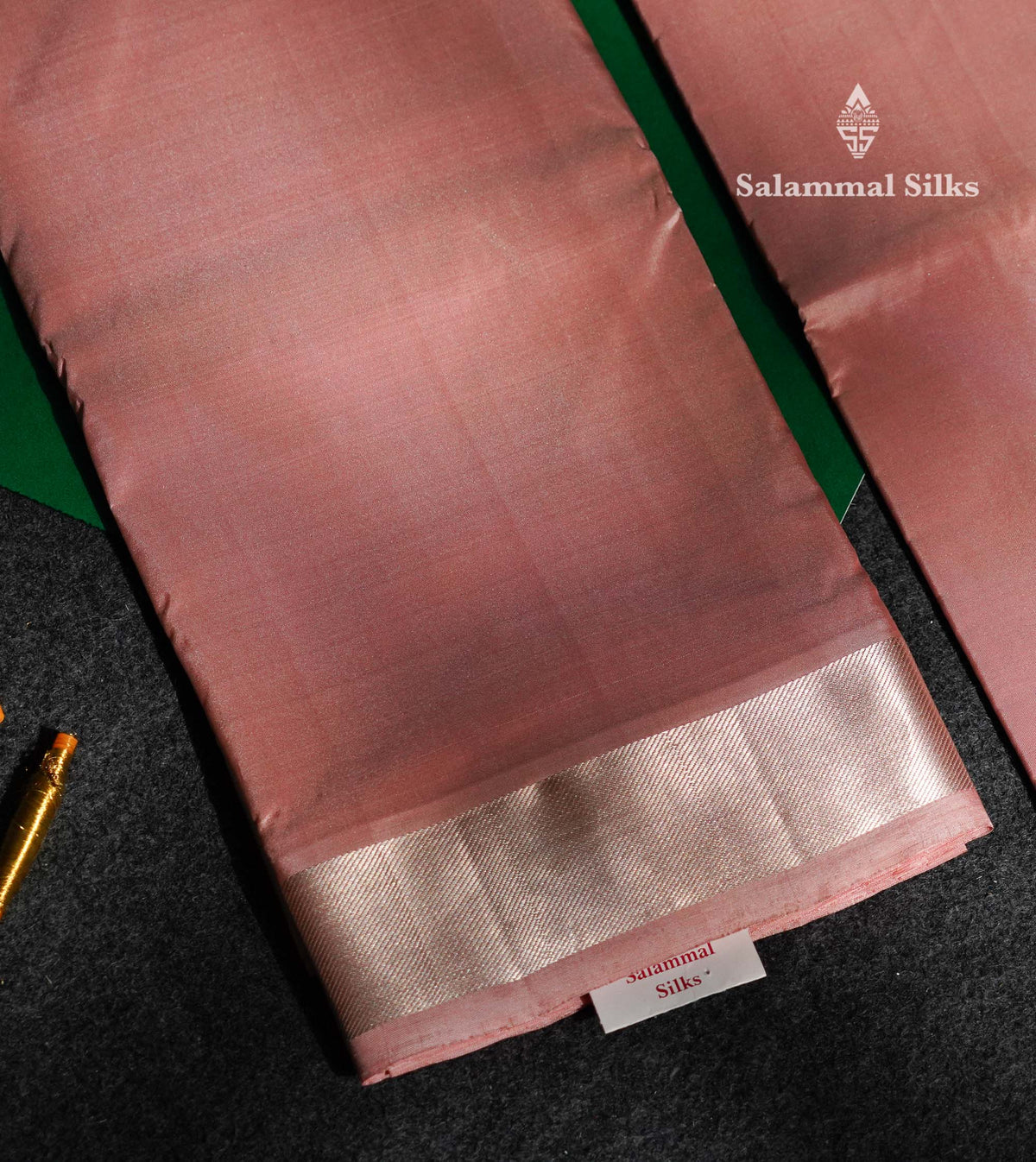 Light Copper Pure Silk Dhoti, Angavastram & Shirt (2.50M) with Silver Zari Border