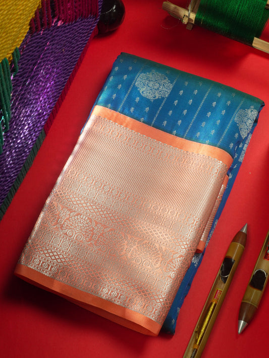 Royal Blue Semi Silk Saree With Silver Zari Long Border