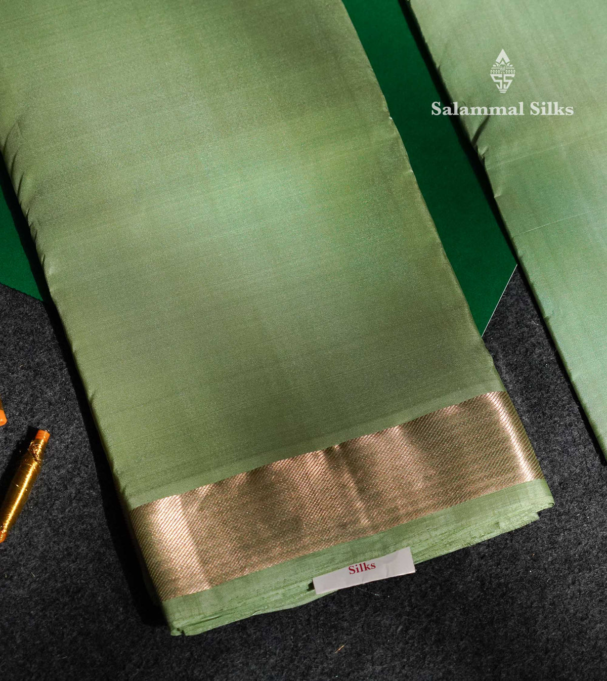 Light Elaichi Green Pure Silk Dhoti, Angavastram & Shirt (2.50M) with Silver Zari Border
