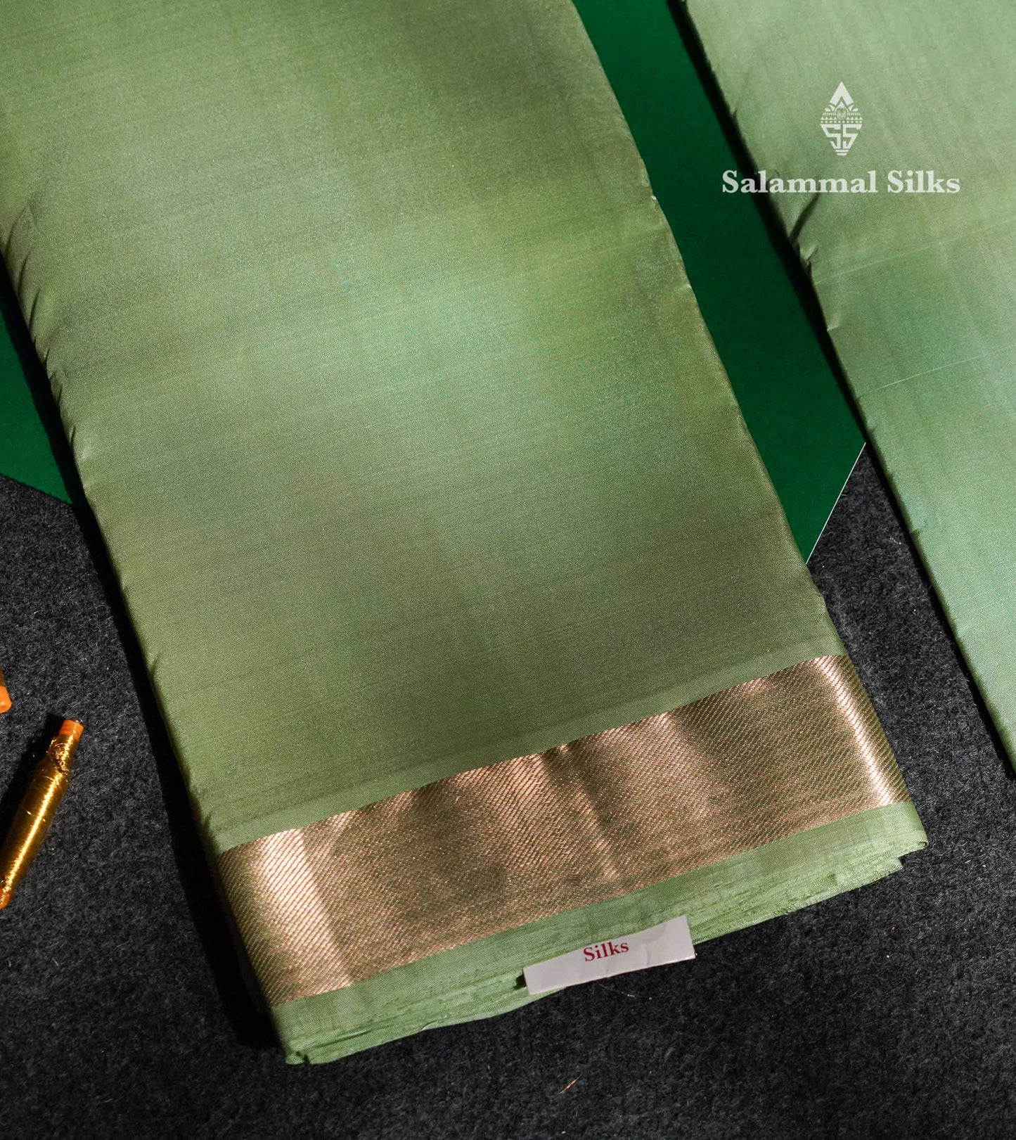 Light Elaichi Green Pure Silk Dhoti, Angavastram & Shirt (2.50M) with Silver Zari Border