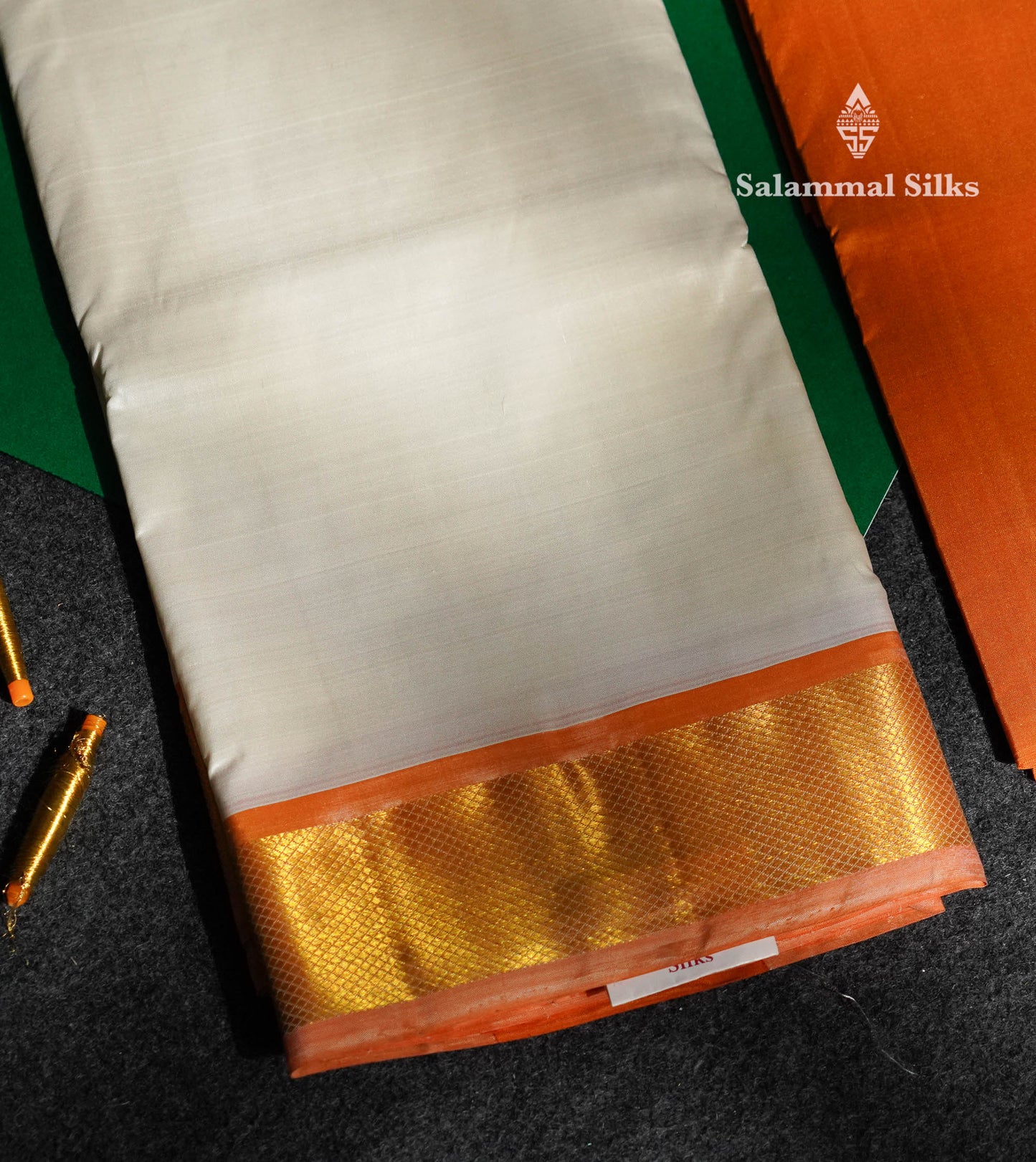 Half White Pure Silk (9x5) Dhoti, Angavastram & Shirt (2.50M) with Orange Border