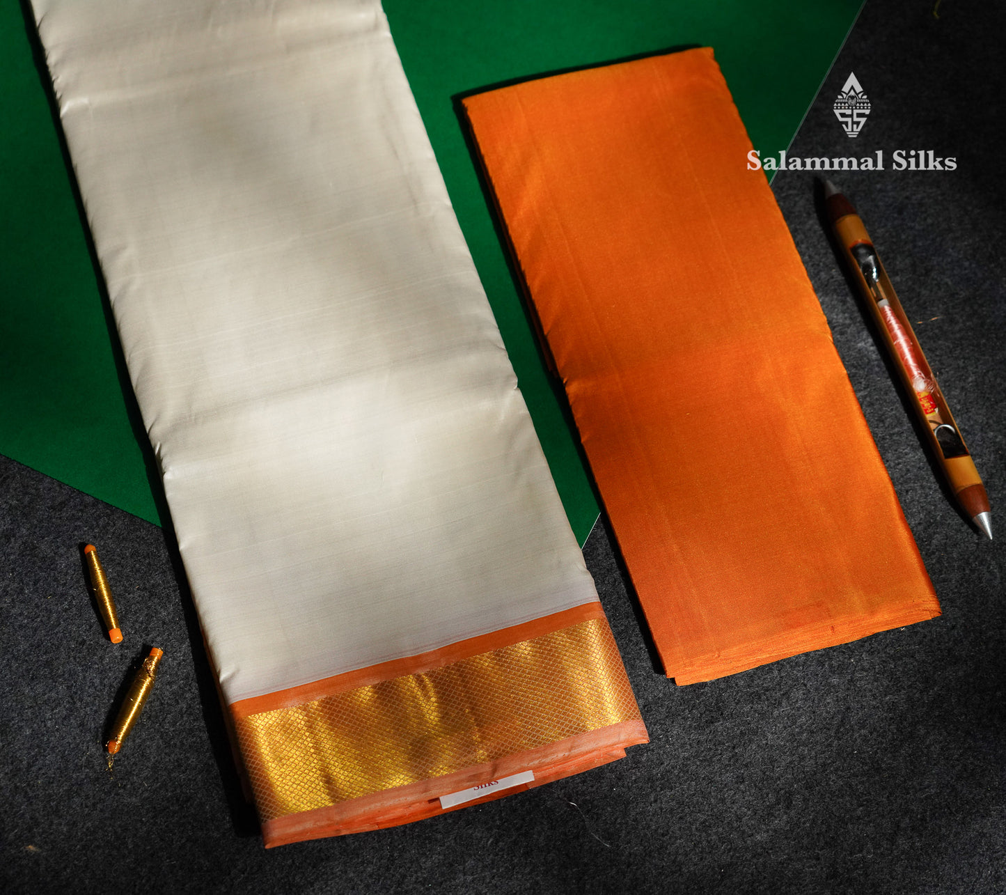 Half White Pure Silk (9x5) Dhoti, Angavastram & Shirt (2.50M) with Orange Border