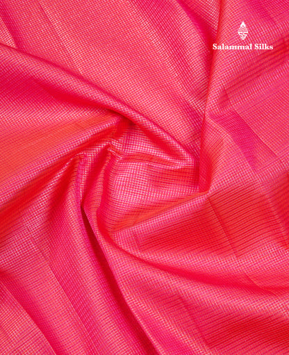 Beautiful Reddish Pink Tiny Zari Checks Fancy Pure Kanjivaram Silk Saree With Blouse