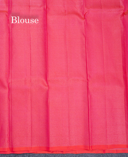Beautiful Reddish Pink Tiny Zari Checks Fancy Pure Kanjivaram Silk Saree With Blouse