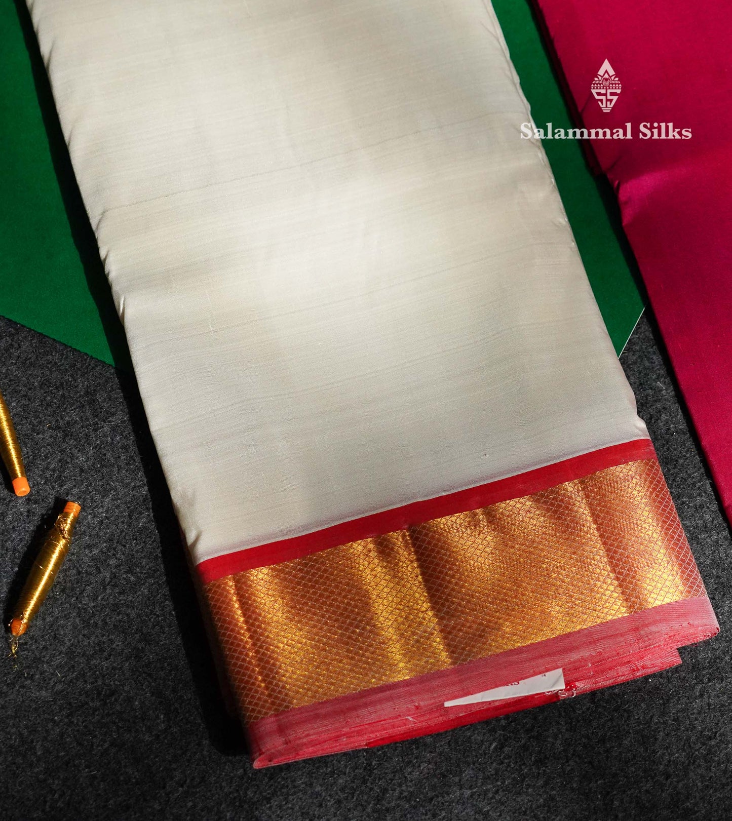 Off White Pure Silk Dhoti, Angavastram & Shirt (2.50M) with Pink Border