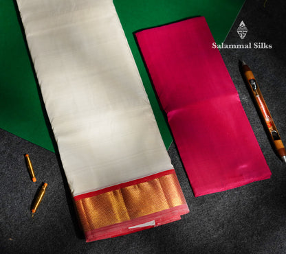Off White Pure Silk Dhoti, Angavastram & Shirt (2.50M) with Pink Border
