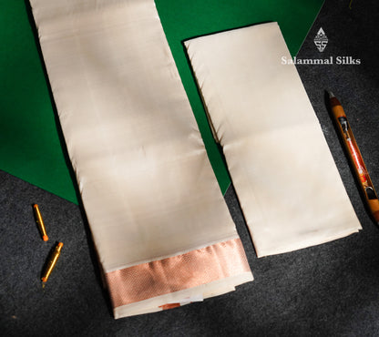 Light Copper Pure Silk (9x5) Dhoti, Angavastram & Shirt (2.50M) with Copper Zari Border