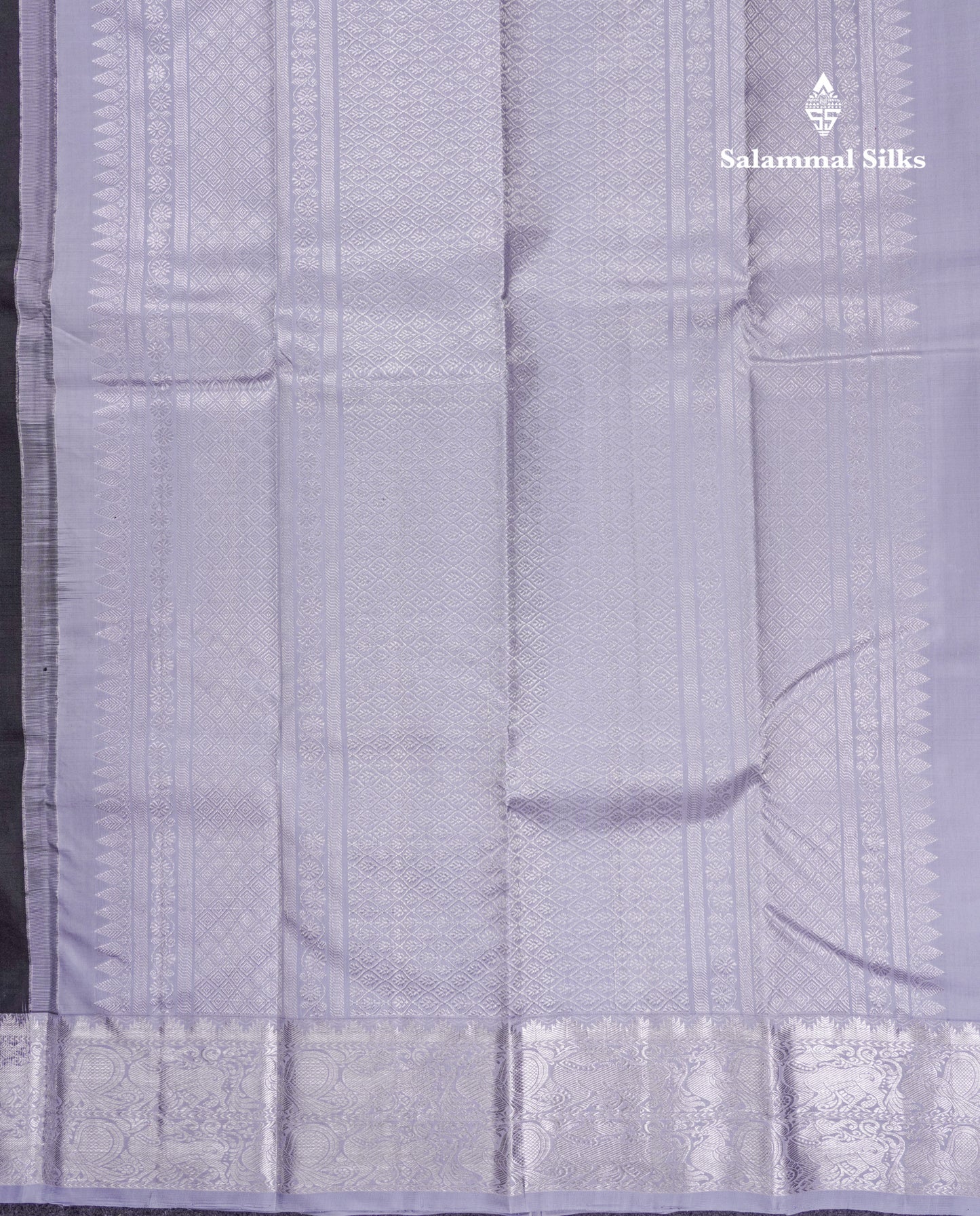 Beautiful Black Pure Kanjivaram Silk Saree With Contrast Light Grey Traditional Border