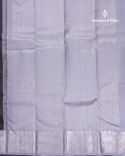 Beautiful Black Pure Kanjivaram Silk Saree With Contrast Light Grey Traditional Border