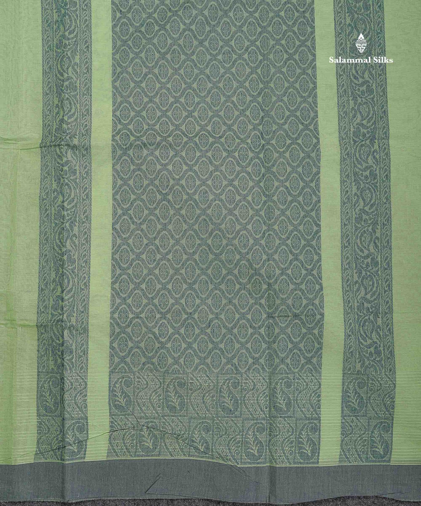 Pure Cotton Saree - Light Pista Green Colour Body Stripes With Thread Work Butta Fancy border