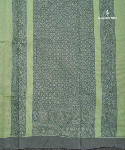 Pure Cotton Saree - Light Pista Green Colour Body Stripes With Thread Work Butta Fancy border