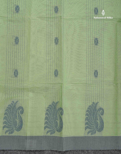 Pure Cotton Saree - Light Pista Green Colour Body Stripes With Thread Work Butta Fancy border