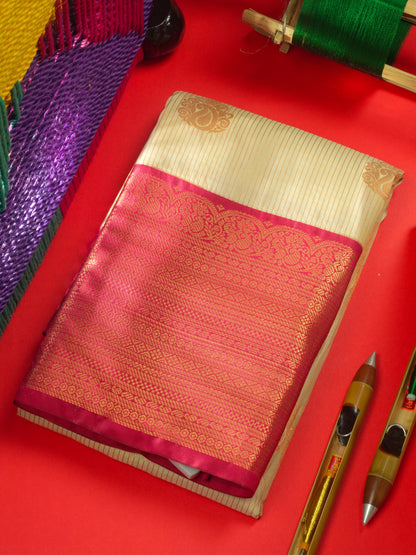 Half White Semi Silk Saree With Contrast Long Maroon Border