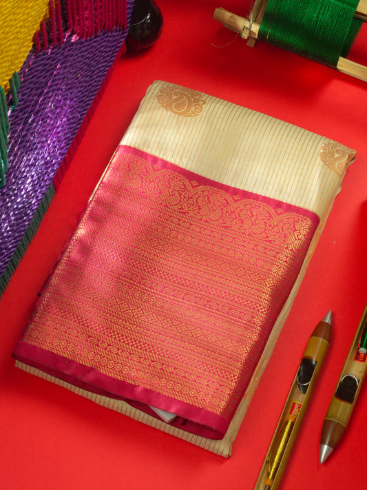 Half White Semi Silk Saree With Contrast Long Maroon Border