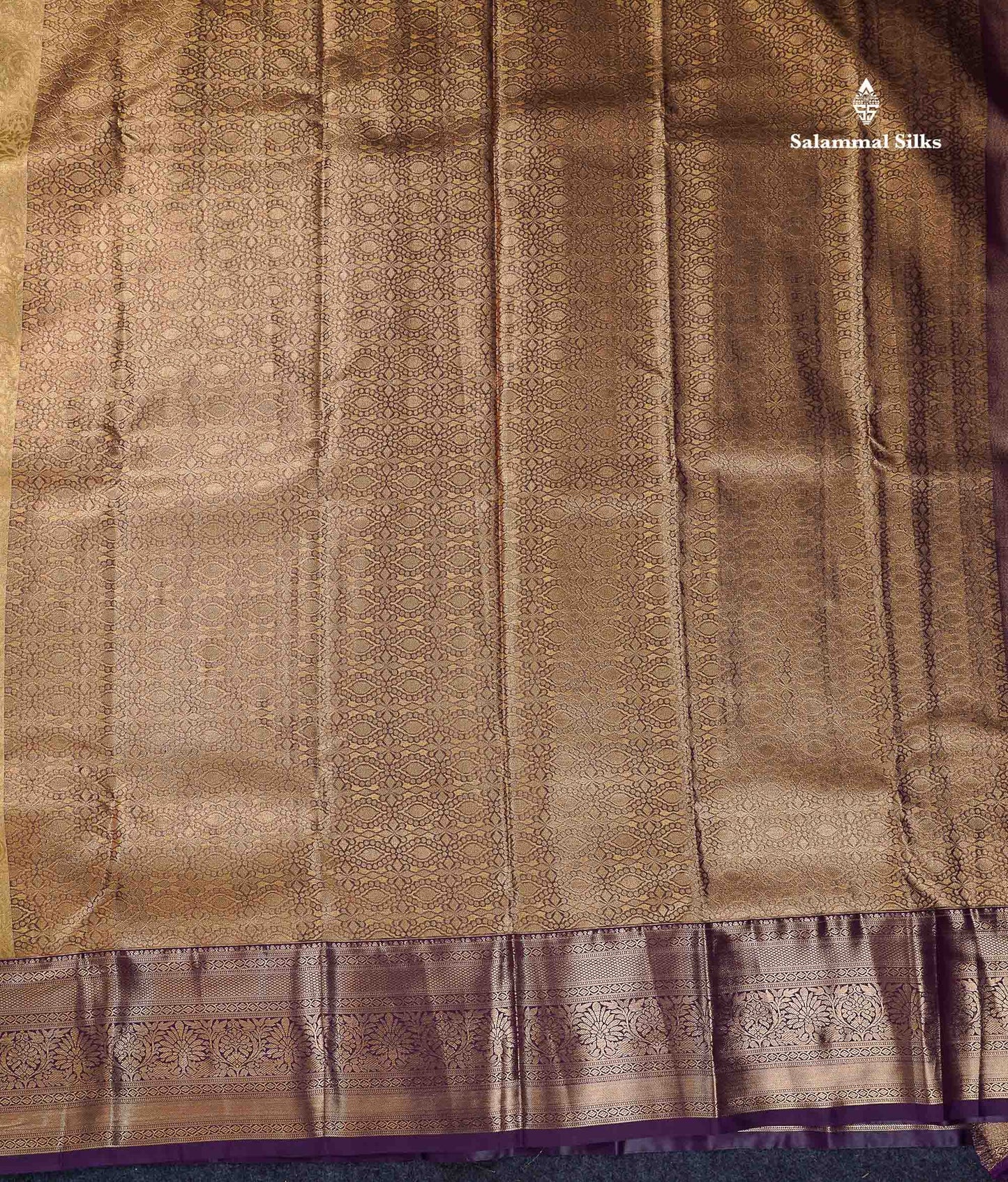 Beautiful Cream Sandal Tissue Bridal Semi Silk Saree With Contrast Dark Purple Traditional Evening Morning Border