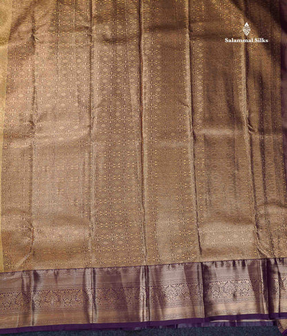 Beautiful Cream Sandal Tissue Bridal Semi Silk Saree With Contrast Dark Purple Traditional Evening Morning Border
