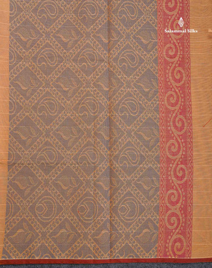 Pure Cotton Saree - Dark Sandal Colour Body Lines With Fancy Thread Work Buttas