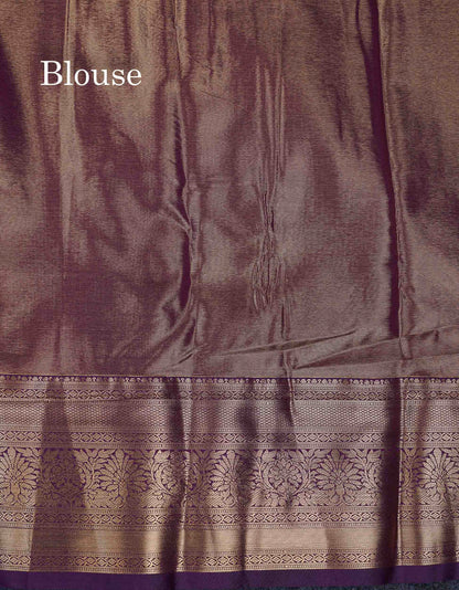 Beautiful Cream Sandal Tissue Bridal Semi Silk Saree With Contrast Dark Purple Traditional Evening Morning Border