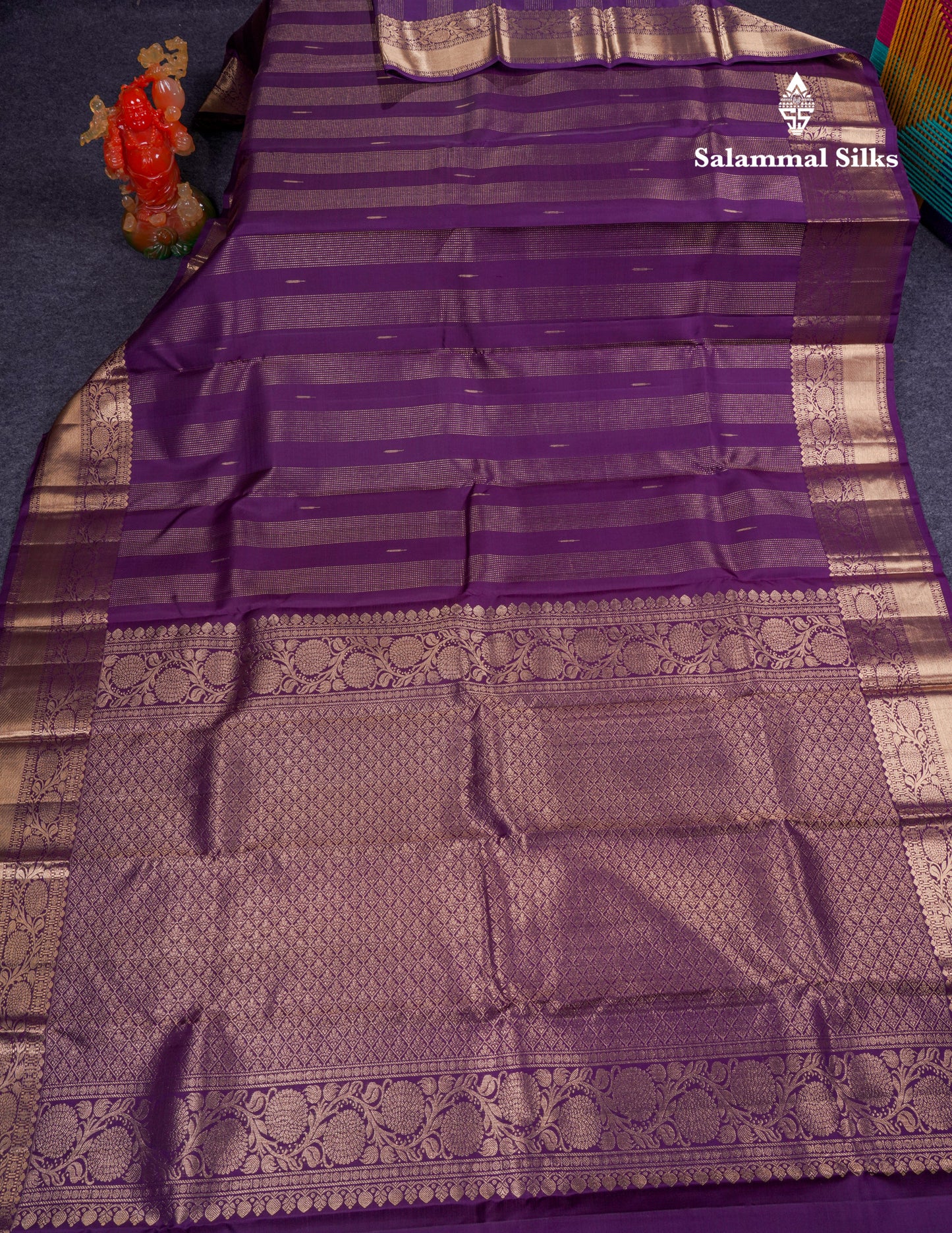 Beautiful Dark Purple Fancy Pure Kanjivaram Silk Saree With Traditional Border