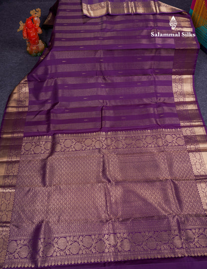 Beautiful Dark Purple Fancy Pure Kanjivaram Silk Saree With Traditional Border
