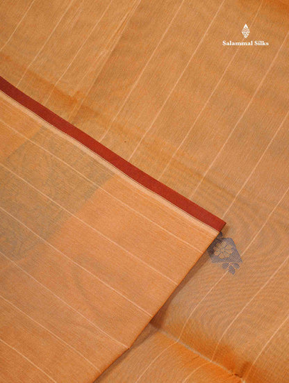 Pure Cotton Saree - Dark Sandal Colour Body Lines With Fancy Thread Work Buttas