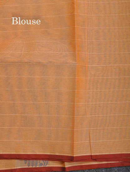 Pure Cotton Saree - Dark Sandal Colour Body Lines With Fancy Thread Work Buttas
