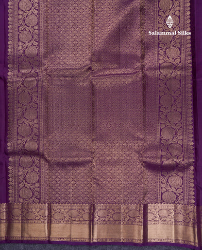 Beautiful Dark Purple Fancy Pure Kanjivaram Silk Saree With Traditional Border
