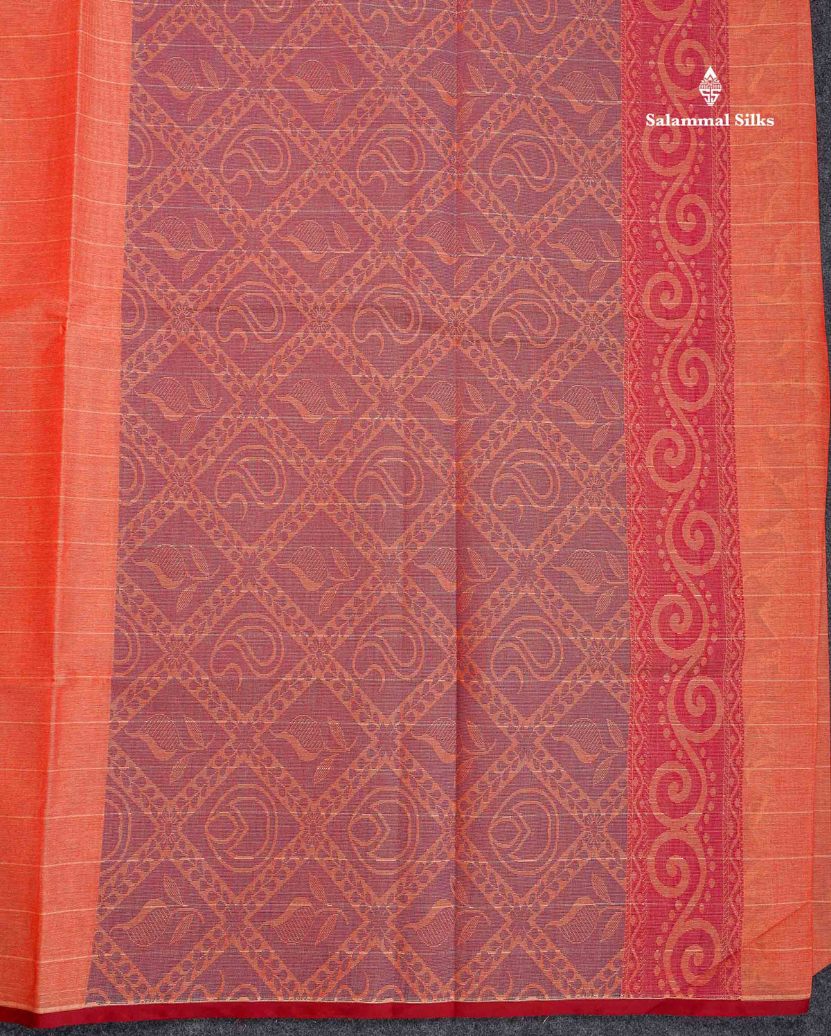 Pure Cotton Saree - Redish Orange Colour Body Lines With Fancy Thread Work Buttas