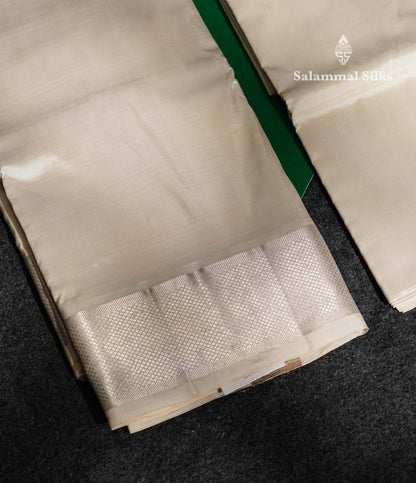 Cream Pure Silk Dhoti,8Muzham & Shirt (2.50M) With Silver Zari Border