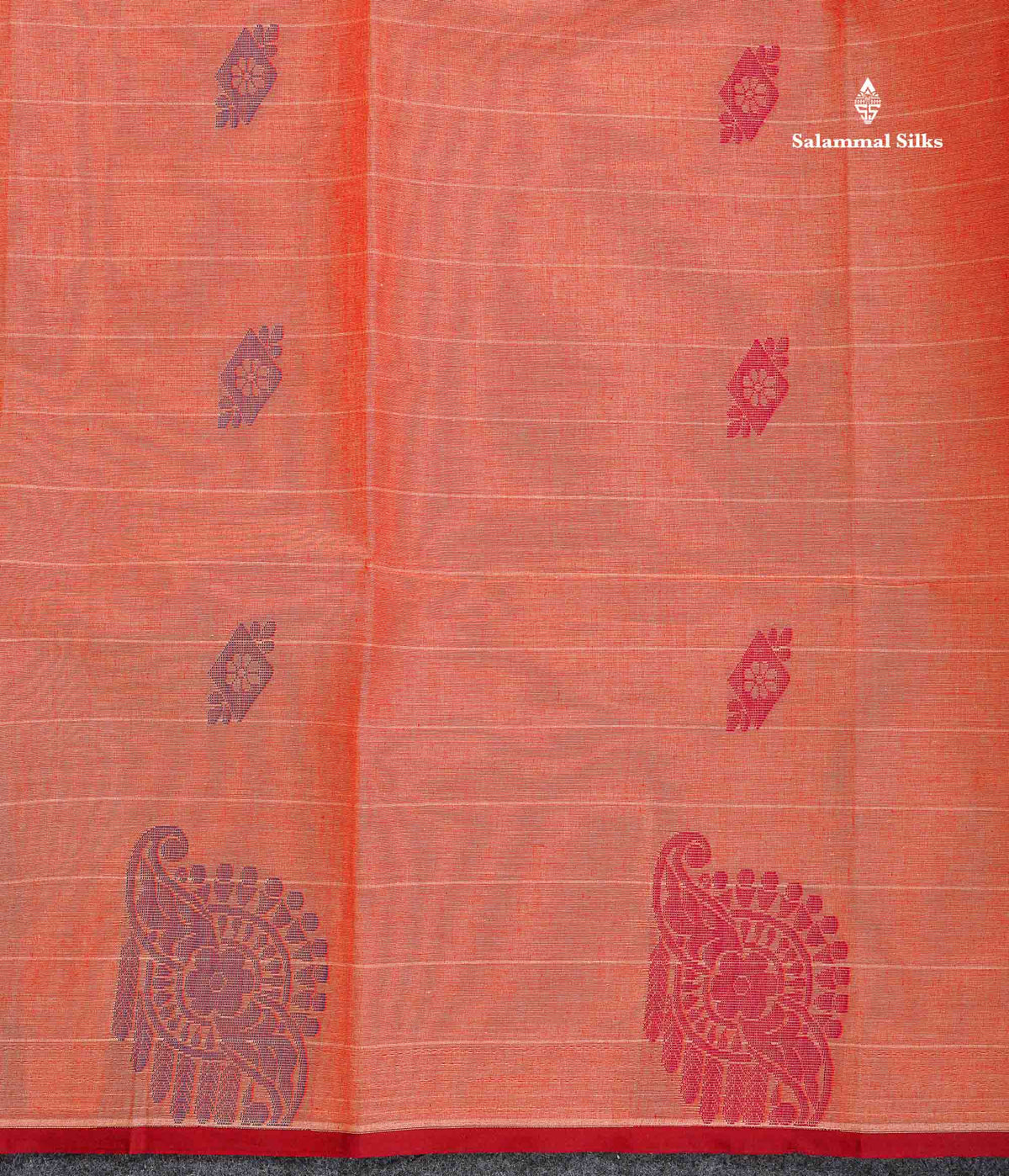 Pure Cotton Saree - Redish Orange Colour Body Lines With Fancy Thread Work Buttas