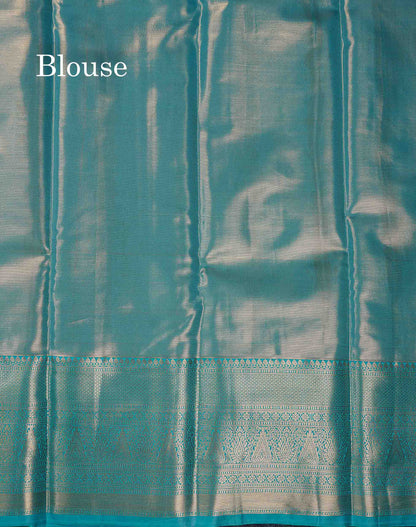 Beautiful Peach Tissue Bridal Semi Silk Saree With Contrast Sapphire Green Traditional Evening Morning Border