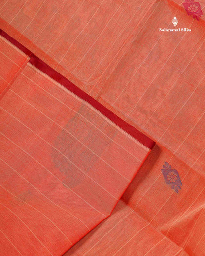 Pure Cotton Saree - Redish Orange Colour Body Lines With Fancy Thread Work Buttas