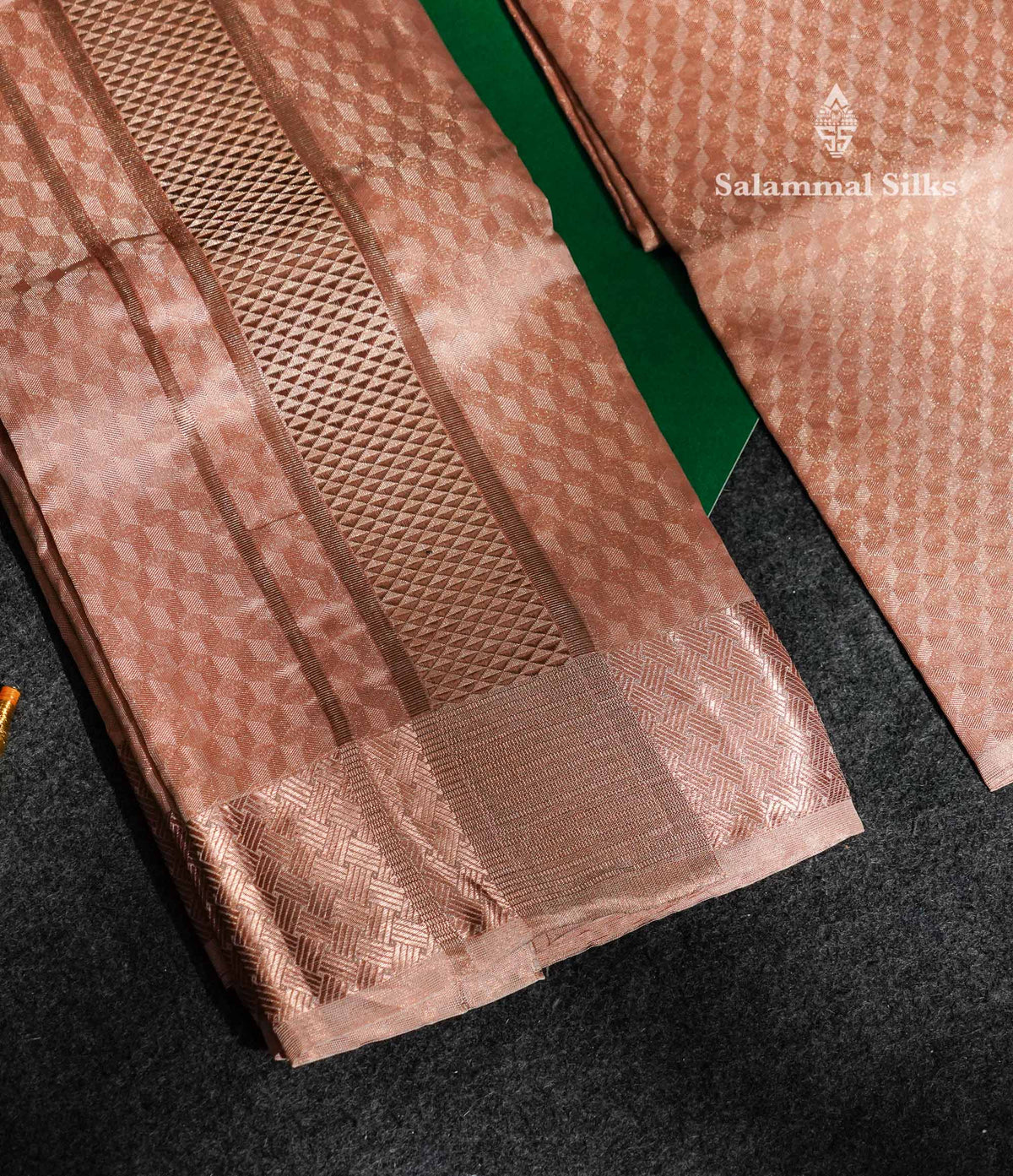 Copper Tissue Pure Silk (9x5) Dhoti, Angavastram & Shirt (2.50M) with Copper Zari Border