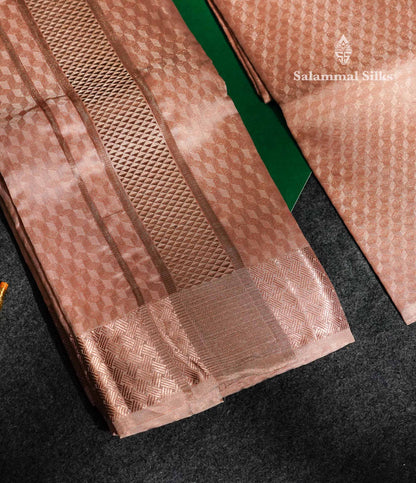 Copper Tissue Pure Silk (9x5) Dhoti, Angavastram & Shirt (2.50M) with Copper Zari Border