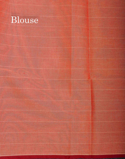 Pure Cotton Saree - Redish Orange Colour Body Lines With Fancy Thread Work Buttas