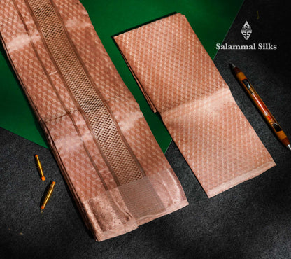 Copper Tissue Pure Silk (9x5) Dhoti, Angavastram & Shirt (2.50M) with Copper Zari Border