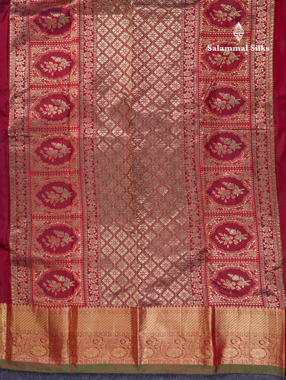 Beautiful Dark Maroon Pure Kanjivaram Silk Saree With Traditional Border
