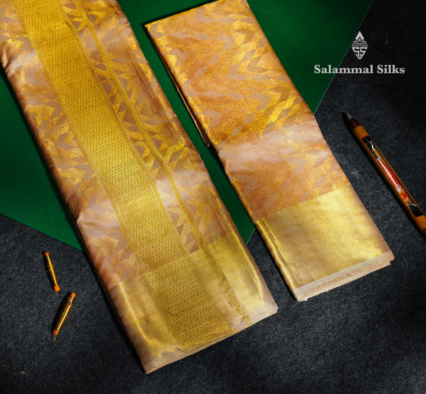Beautiful Cream Pure Silk (9x5) Dhoti, Angavastram & Shirt (2.50M) with Gold Zari Border