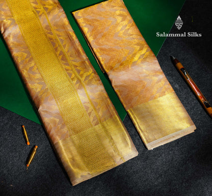 Beautiful Cream Pure Silk (9x5) Dhoti, Angavastram & Shirt (2.50M) with Gold Zari Border