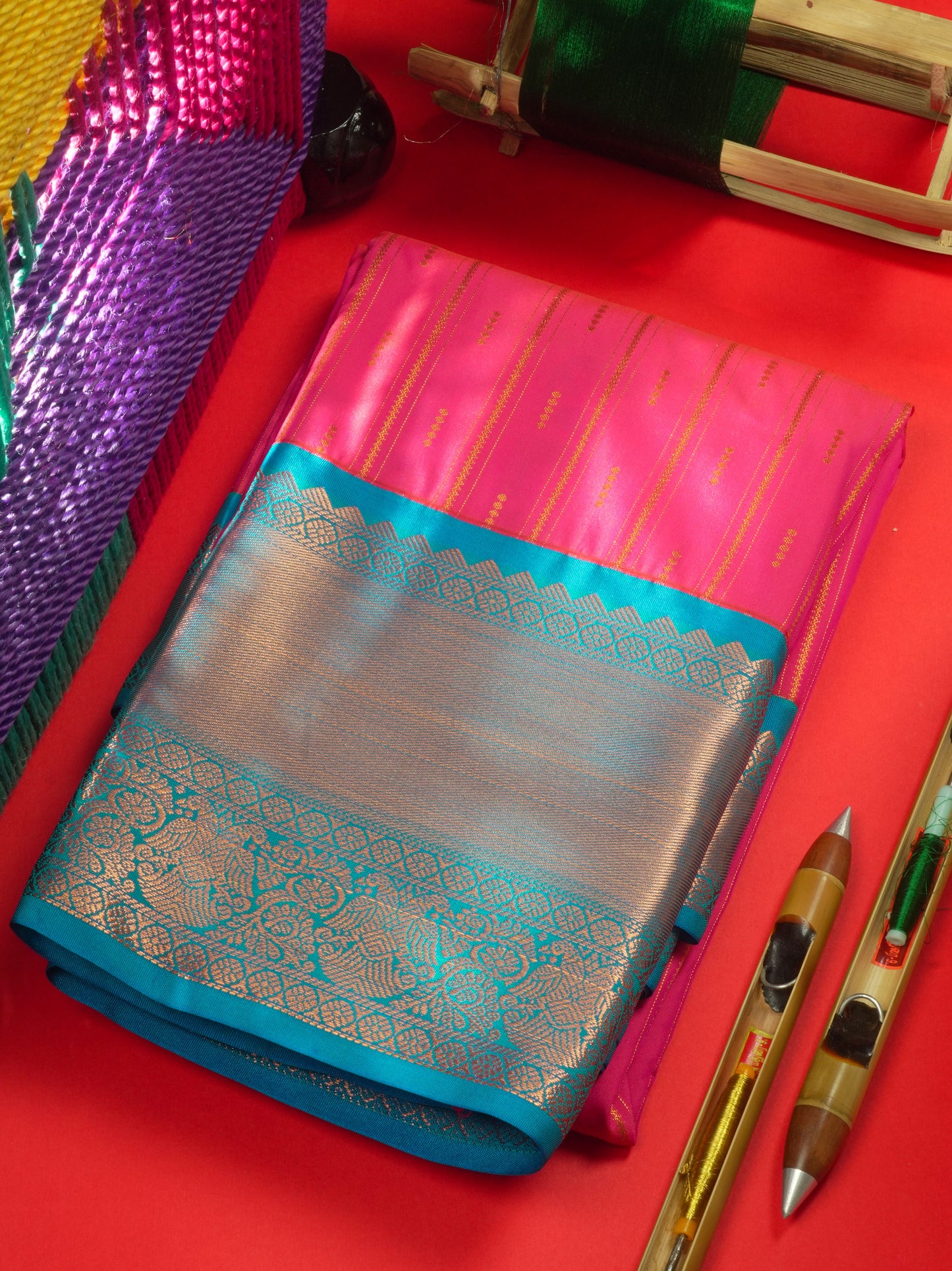 Sandal Colour Semi Silk Saree With Peacock Blue Copper Zari Border