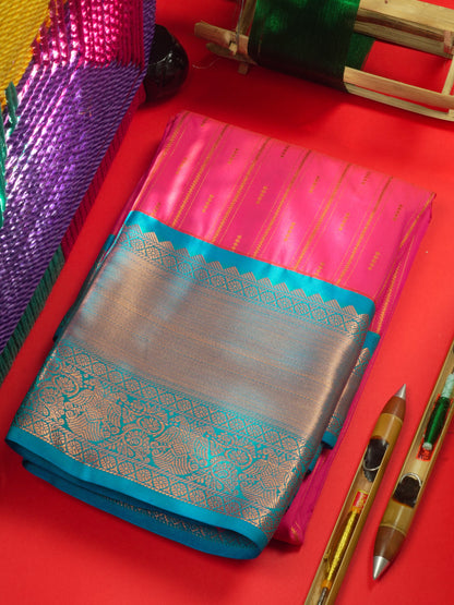 Sandal Colour Semi Silk Saree With Peacock Blue Copper Zari Border