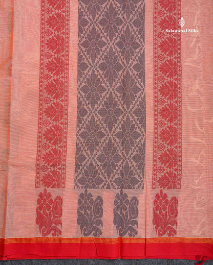 Pure Cotton Saree - Cream Yellow Colour Body Thread Work Butta With Temple Border